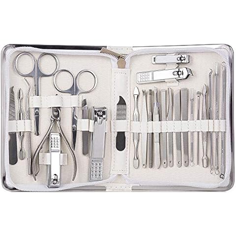 NailGlam Nail Clippers Set,Stainless Steel Manicure Set Pedicure Kit, with Leather Case Suitable for unisex-white_26-piece set Cover