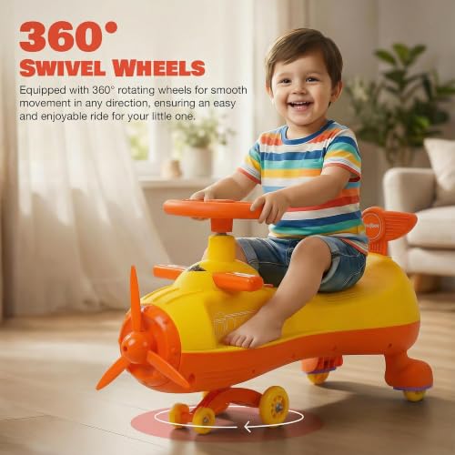 Image of Baybee Cruzo Baby Swing Car for Kids | Twister Push Ride on Car with RGB Lights & Music | 360 Rotation, Smooth Wheels, Indoor & Outdoor Magic Push Car for Boys & Girls, Age 2+ Years (Yellow)