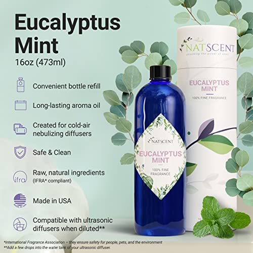 Natscent Large Eucalyptus Mint Fragrance Oil Refill For Dynamo Aromatherapy Diffuser, Purifying And Energizing Aroma Oils - 16 Oz. (473 Ml) #TOP1
