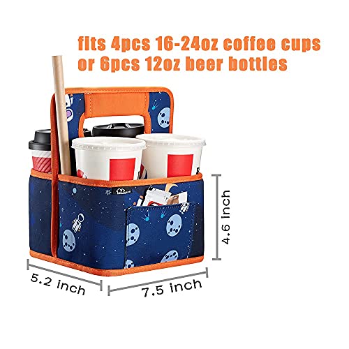 Drink Carrier Reusable Coffee Cup Carrier Bag Water Beer Bottle Holder Bag In Car Padded Beverage Holder Bag With Adjustable Dividers Fits 16-24Oz Coffee Cups Take Out (Green Geometric) #TOP6