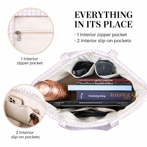 Image of Premium Cotton Waffle Quilted Tote Bag, Large Spacious Handbag for College, Office, Work, Travel, Shopping & Daily Use