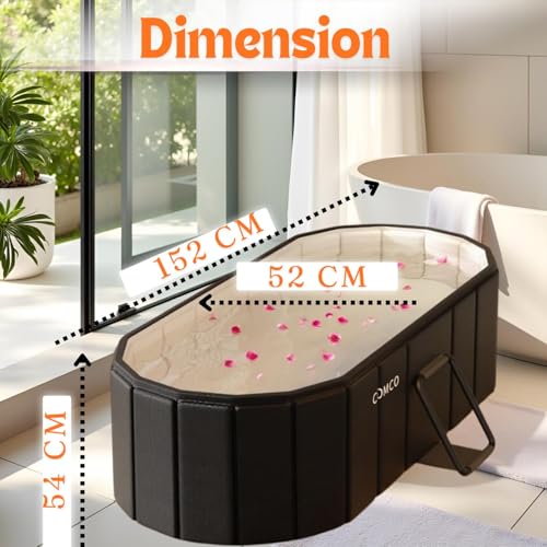 Image of Lexara Portable Folding Bathtub for Bathroom - Large Freestanding Soaking Tub with Thick Insulated, Ice & Hot Spa Tub, Collapsible Cold Plunge Therapy, Muscle Recovery Tub (Black Bathtub)