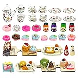 HUADELAIMA 68 Piece Doll House Kitchen Accessory Sets Play Burger Bun Cake Milk Egg Cookies Jam Coffee and More Micro Foods Pretend Toys Kitchen Dress up