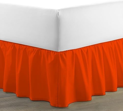 Miniatura 4 de Falda de cama blanca para cama individual, falda de cama con volantes de 16 pulgadas de caída, tela de tres lados ajustable, elástica, con volantes