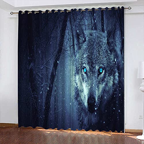 TTBBBB Rideau Chambre Arbres Loups L 120 x H 140 cm 3D Impression Numérique Isolant Thermique 90% Rideaux Occultant à Oeillets Moderne Rideau Fenêtre Chambre Enfant 2 Panneaux Cover