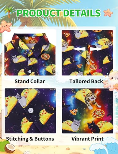 Image of Boys Hawaiian Shirt Kids Button Down Aloha Beach Hawaii Tops 5-14Y | Quick Dry, Breathable, Cooling & Lightweight, For Summer Vacation Holiday, Fourth of July, Youth, Teen, Shark, Dinosaur