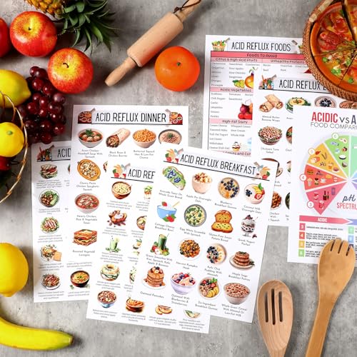 Image of Sinload 12 Pcs Acid Reflux Food Diet Poster, Gerd Diet List, Low Acid Foods, Grocery List for Stomach Gastritis Heartburn