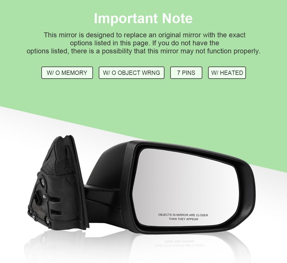 SCITOO Passenger Side View Mirror Compatible with 2016-2021 For Chevy For MALIBU W/HEATED, W/O OBJECT WRNG, W/O MEMORY ; 7 PINS Right Outside Exterior Mirror GM1321539 84288103