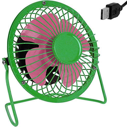Deuba Ventilateur de Bureau/Table USB Mini métal inclinable à 360° Ø 13,5 cm Interrupteur Marche/arrêt Grille de Protection électrique Vert et Rose