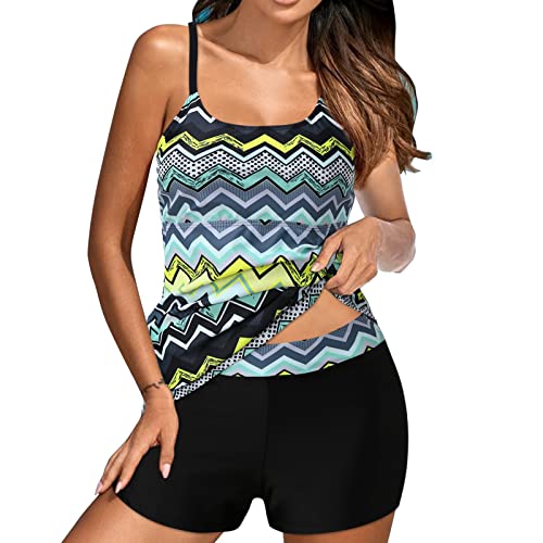 Tankini Bathing Suits for Women Two Piece Tankini with Shorts Swimwear Tummy Control Swimsuits Tankini Top Sports Boyshort Women Swimdress 2 Piece Swimsuits Tankini Set Plus Size Ladies Green