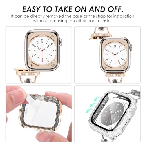 Four-Leaf Clover Band for Apple Watch Band 46mm with Full Diamond Protective Case Built-in Tempered Glass Screen Protector for Apple Watch Series 11 10 for Women, Rose Gold/Black Pearl Shell by KADES - Image 6