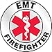 Accuform Signs LHTL603 Emergency Response Reflective Hard Hat/Helmet Sticker, Legend"EMT - Firefighter" with Graphic, 2-1/4" Diameter, Red/Black on White