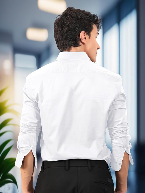 Image of Pinkmint Men's Solid Cotton Formal Shirt | Plain | Full Sleeve - Regular Fit (Available in Plus Sizes and Combo Pack of 2)