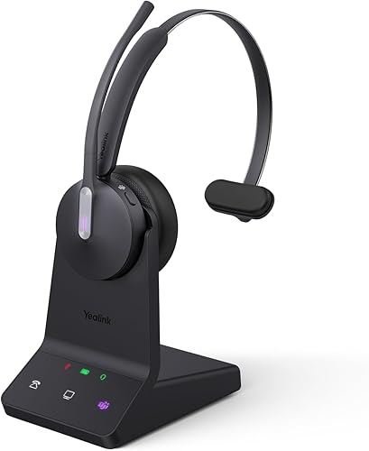 Auriculares Yealink WH64 DECT & Bluetooth Mono para Equipos, Auriculares Inalámbricos de Largo Alcance de 185m, Micrófono con Cancelación de Ruido