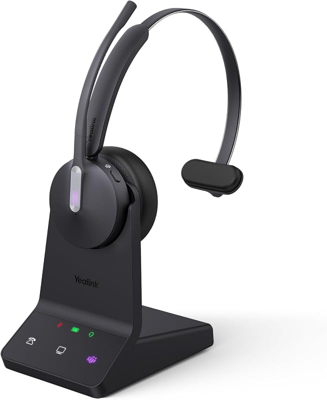 WH64 auriculares inalámbricos mono DECT y Bluetooth para teléfono, PC, teléfono celular | Auriculares supraaurales certificados por Teams, micrófono con cancelación de ruido 3X, tiempo de conversación de 26 horas, alcance de 606 pies de largo para centro de llamadas de oficina