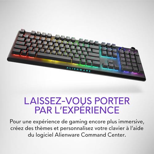 Alienware AW920K Clavier Gaming Sans Fil Trimode QWERTY, Cherry MX Red, touches PBT durables, rétroéclairage AlienFX RVB 16,8 M couleurs, autonomie 110 h, Dark Side of the Moon