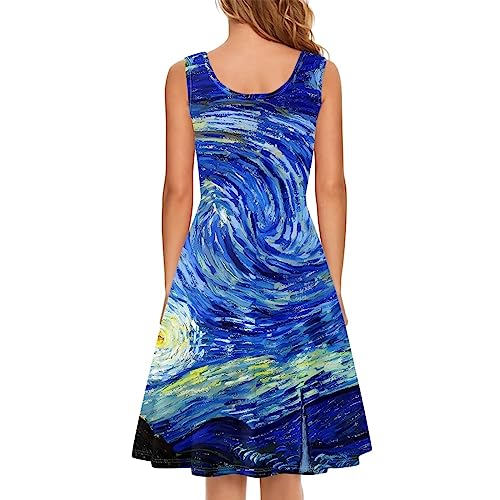 Image of Women Stylish Tank Dresses Sleeveless Round Neck Midi Casual Dress with Pocket for Summer