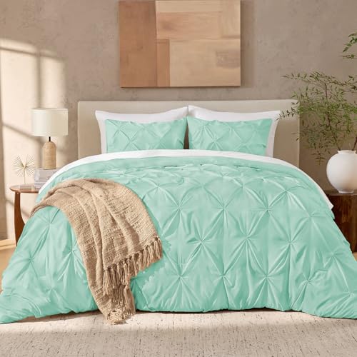 Image of Andency Full Pinch Pleat Comforter Set (79 inchx90 inch),3 Piece Lightweight Pintuck Bedding Comforters & Sets, Fluffy Down Alternative Comforter with 2 Pillow Shams for All Season,Mint Green
