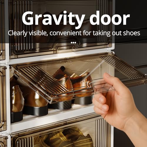 Image of MAGINELS 6-Tier Shoe Rack,Expandable Plastic Shoe Cabinet. Shoe Storage with Door,Entryway, Closets, Hallway, and Bedroom.Accommodates Up to 24 Pairs of Shoes.Grey (2 BY 8)