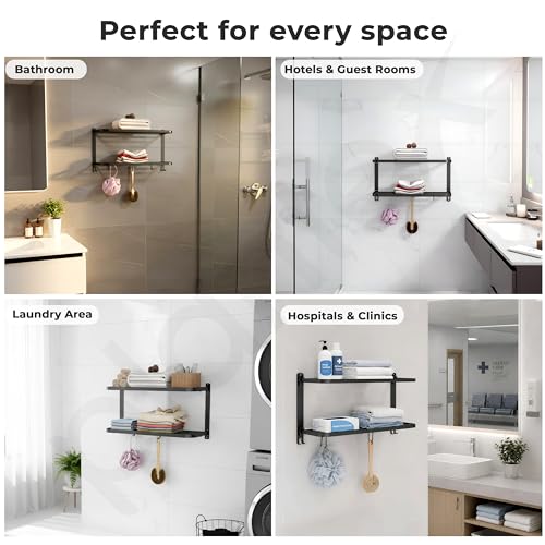 Image of Plantex Double Towel Rack for Bathroom /24 Inch Dual Towel Holder /Towel Bar /Towel Henger /Bathroom Accessories - Pack of 1 (Black)