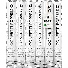 Clover Products 12" Confetti Cannons 6 Pack Silver Mylar Confetti Poppers | Air-Powered Party Poppers | Shoots 25 Feet | Safe for Indoor & Outdoor | Perfect for Weddings, Birthdays & Events