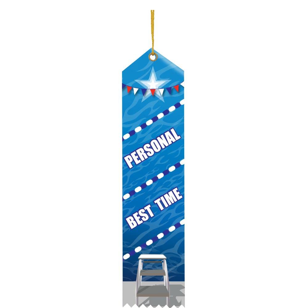 Crown Awards Award Ribbon, 2" x 8" Personal Best Time Swimming Award Ribbon, 25 Pack Prime