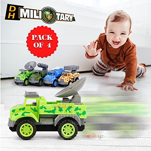 Image of Zest 4 Toyz Military Toy Car Set for Kids (Pack of 4) Army Vehicle Toys with Camouflage Design Rotating Parts Mini Push & Go Cars Toy Army Truck Toy Set for Boys Girls Birthday Gift Return Gift