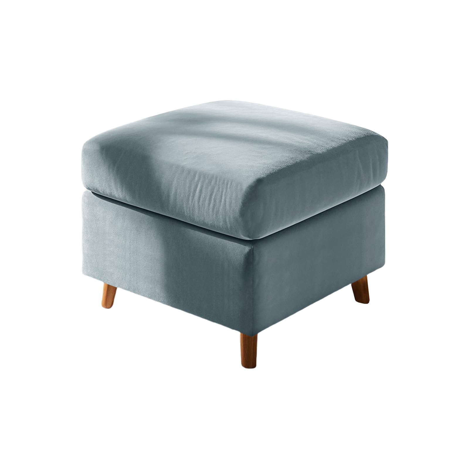 UNBBRRL Footstool Cover with Cushion Cover, Velvet Ottoman Protector Covers, Removable Pouffe Cover with 4 Ties for Living Room (Lightblue,Square S+Cushion S(2pcs))
