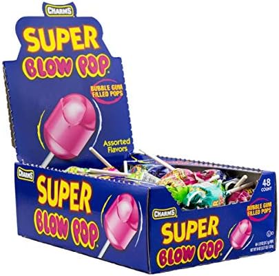 Tootsie Roll Charms Super Blow Pop Lollipops - Dual Candy and Gum Suckers - Bulk Treat for Kids and Adults - Assorted Flavors, 48 Count