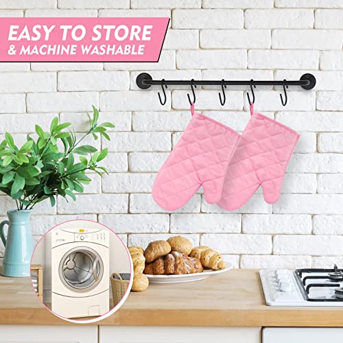 Oven Mitts ,Set Of 2 Heat Resistant,Cotton Kitchen Mitt Gloves,Durable Non-Slip Surface For Cooking,Baking,Grilling,Barbecue(Pink) #TOP3