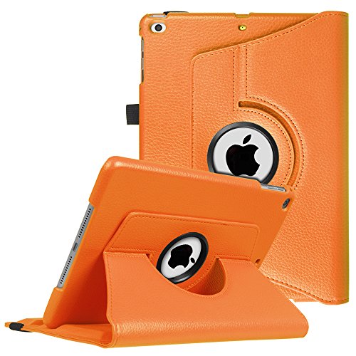 Fintie iPad Case - 360 Rotating Stand Cover with Auto Sleep/Wake for iPad 9.7 inch (2018/2017, Air 2, Air, Pro) - Orange, Faux Leather, Hard Shell, Portable Use