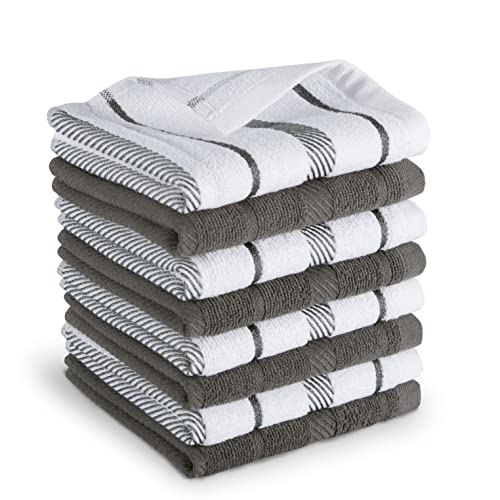 KitchenAid Albany Dishcloth 8 Pack Set, Charcoal Grey/White, 12"x12"