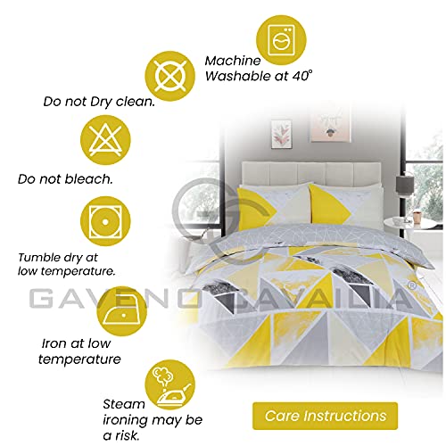 GC GAVENO CAVAILIA Geometric Duvet Covers Single, Breathable Marble Bedding & Linen, Cosy Bed Comforter Cover, Ochre/Grey, 686705 - Image 4