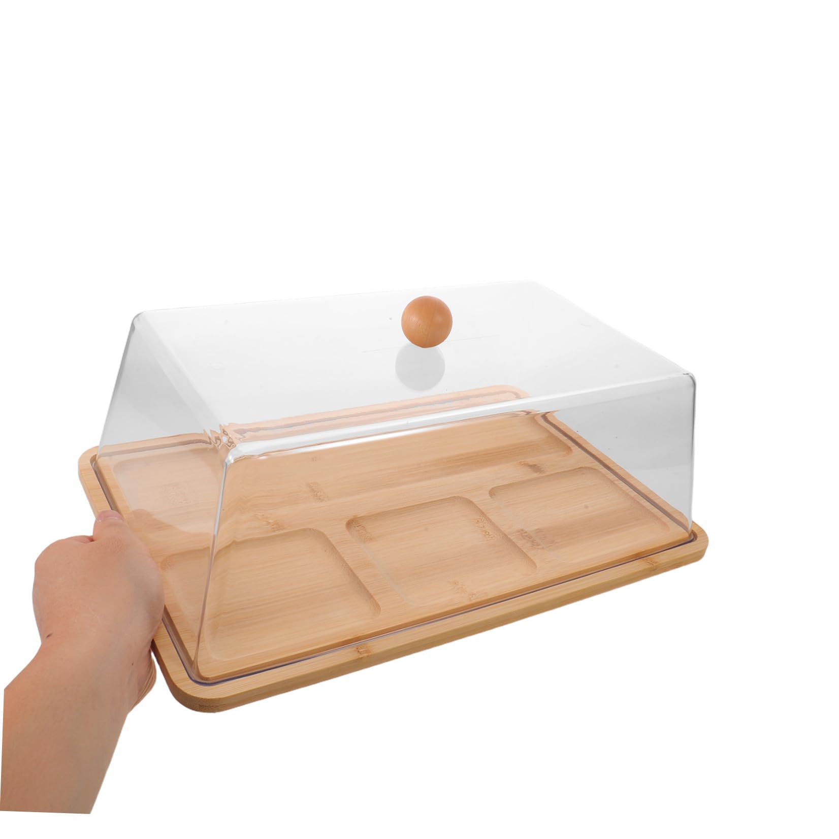 ABOOFAN Soporte Expositor de Bambú para Pasteles con Tapa Acrílica 35, 5 Cm