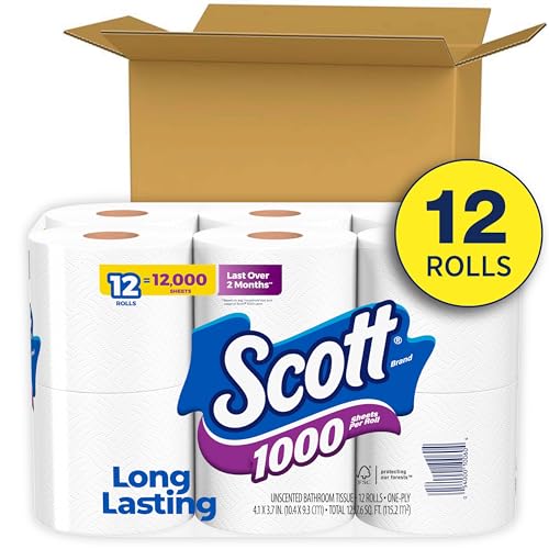 Scott 1000 Sheets Per Roll, 12 Toilet Paper Rolls, Bath Tissue - 3