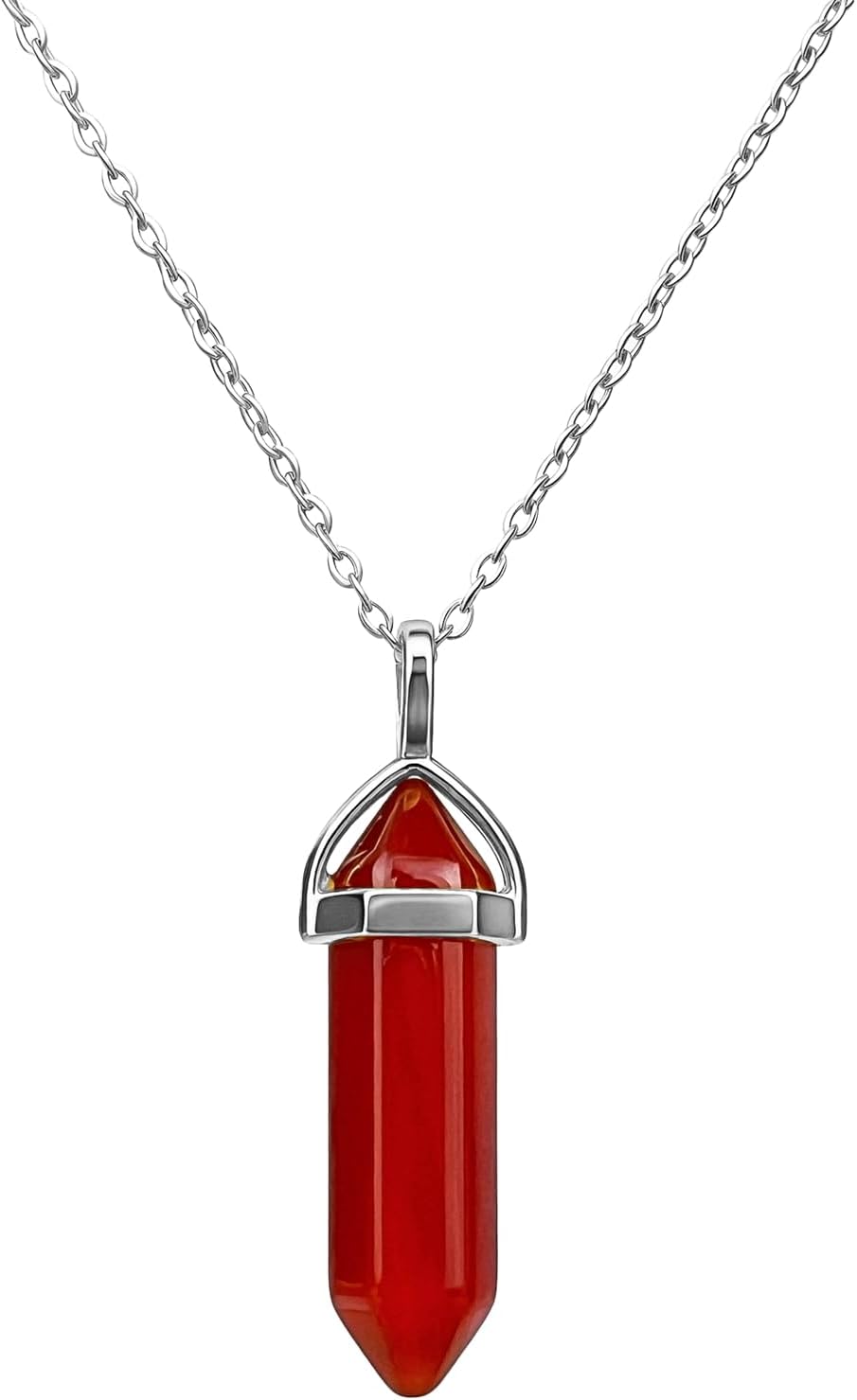 Carnelian Necklace for Women, Natural Gemstone Hexagonal Column Carnelian Pendant Necklace, Reiki Crystal Red Stone Necklace Gold Plated Stainless Steel Chain - Image 2