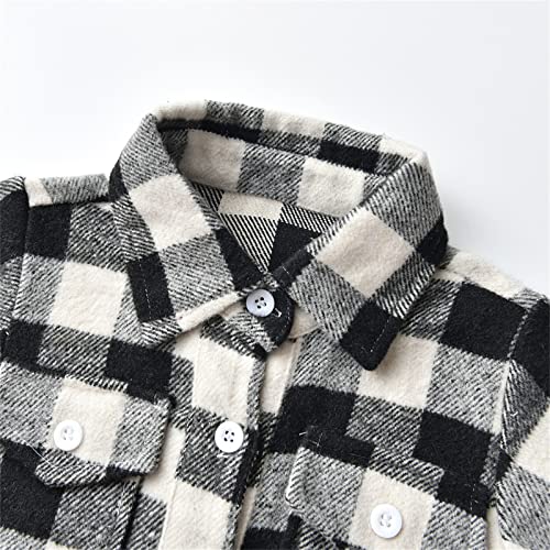 Boys Girls Plaid Shirt Jacket Long Sleeve Lapel Button Down Pocketed Shirts Coat Fall Winter Clothes2