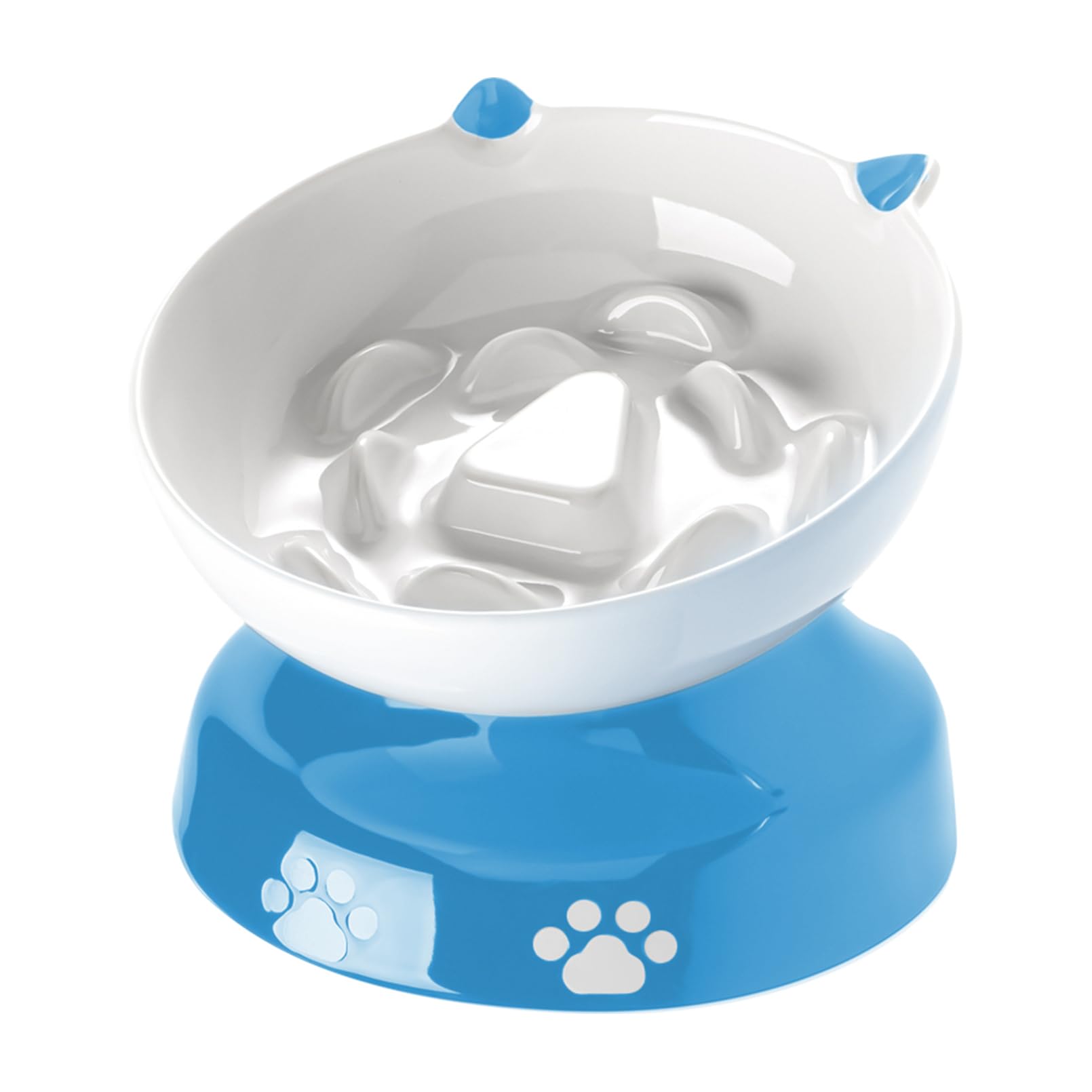 Y YHY Ceramic Slow Feeder Cat Bowl, Elevated Cat Bowl Tilted Design Slow Feeder for Dog and Cat for Dry and Wet Food, Blue