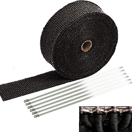 CENTAURUS 2" x 50' Black Exhaust Heat Wrap Roll Replacement for Motorcycle Fiberglass Heat Shield Tape with 12" Stainless Ties - Thumbnail 3