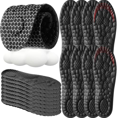 Image of Skicuff 8 Pairs 4D Cloud Insoles for Men Women, Soft Inserts Foam Cushioned Insoles Breathable Anti-Fatigue Inserts for Pain Relief, Sports Walking, Trim to Fit (Men,US 7.5-10.5,All Black)
