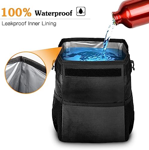 Image of House of Quirk Polyester Manual-Lift Car Trash Can With Foldable Lid And Storage Pockets, Leak-Proof Car Storge Bag,Car Garbage Can, Multipurpose Hanging Bag For Car (Small, Black)