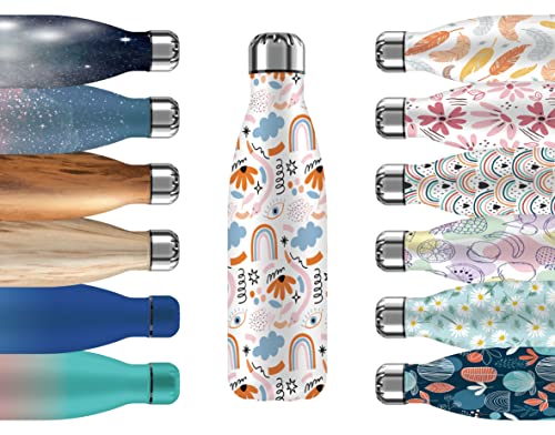 Mi Ko Mi Ka Botella de Agua Térmica de Acero Inoxidable Reutilizable | Sin BPA | Mantiene 24H Frio / 12H Calor | Hermética - Doble Pared a Prueba de Fugas (Abstracto, 500ml)