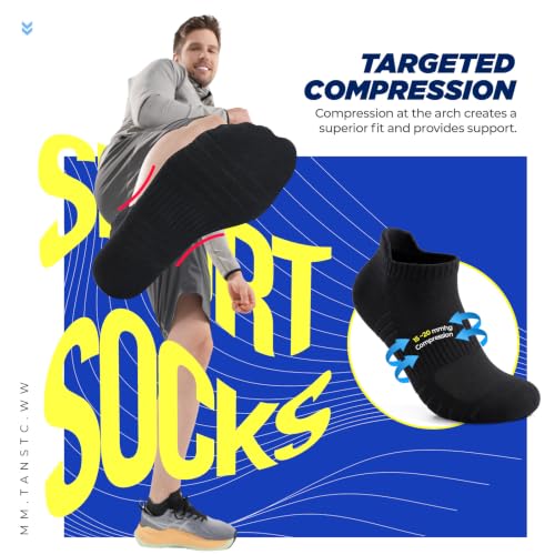 Image of TANSTC Athletic Running Ankle Socks,6Pairs Cushioned Low Cut Anti-Blister Tab Sports Sock Men Women