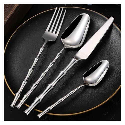 Ensemble de couverts 16 pièces avec couteau à steak et fourchette dorée - 3
