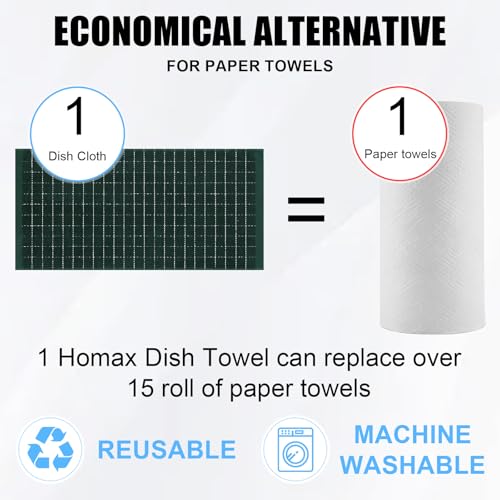 Image of Homaxy 100% Cotton Terry Kitchen Towels, 12 Pack, Blackish Green