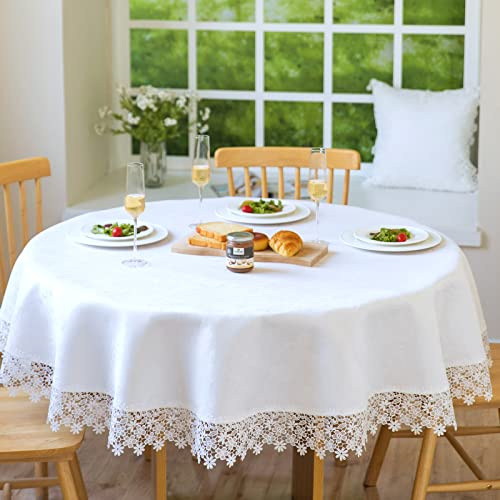 BrekSdat Lace Tablecloth Waterproof Fabric Washable Off White 70inch Round