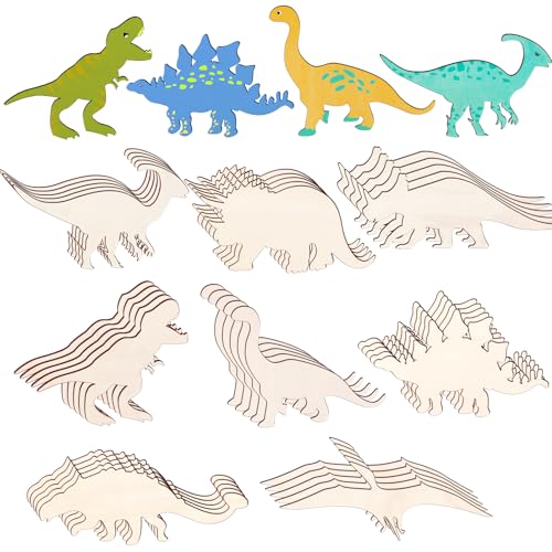 Image of Newbested 48 Pack Unfinished Wooden Dinosaur Animal Cutouts,Pterosauria,Tyrannosaurus Rex,Triceratops,Stegosaurus,Ankylosaurus Shapes Model for Home Decor Ornament,DIY Craft Art Project(6 PCS/Shape)