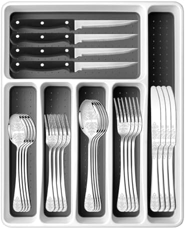 49PCS Silverware Set for 8 with Flatware Drawer Organizer, Stainl...