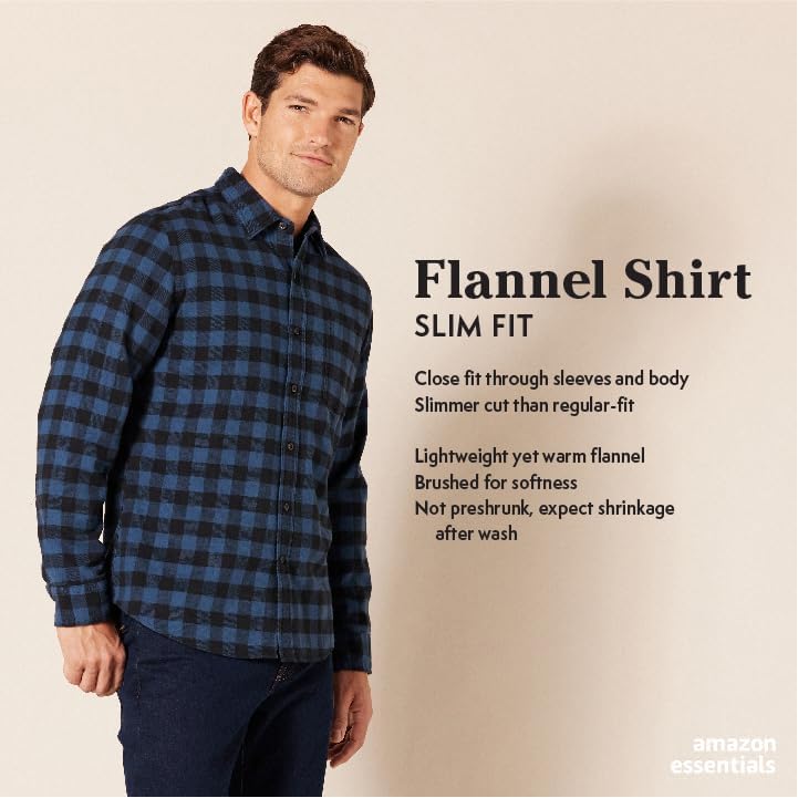Amazon Essentials Men's Flannel Shirts Long Sleeve, Slim-Fit Button Down Plaid2