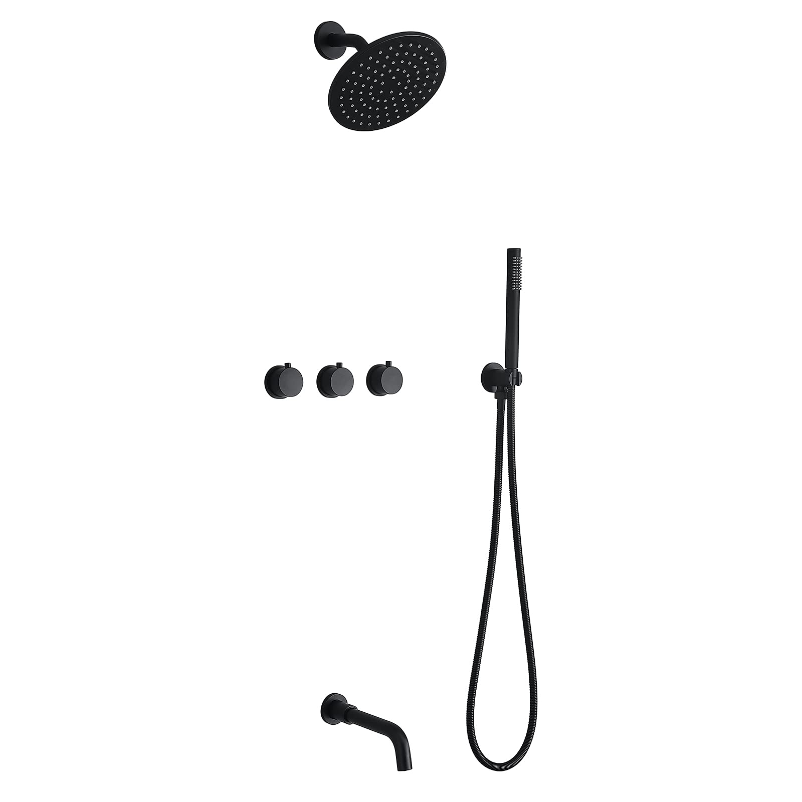 NGDFGR Matt Black Shower Wall Mounted Shower Combo Set With Hand Shower And 20 Cm Rainfall Shower Head Concealed Shower Mixer Set